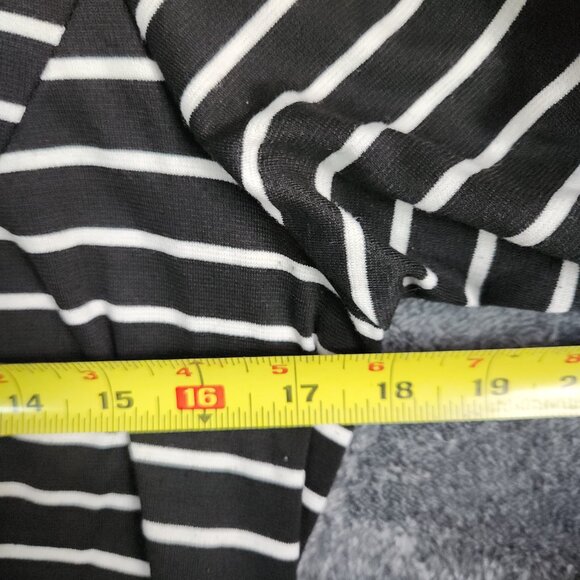 BCX Juniors Women Black 1/2 Short Sleeve Fit + Flare Dress Size 13 Striped Zip - Picture 9 of 11